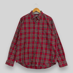 EDDIE BAUER Checkered Flannel Shirt Large Vintage Y2K Plaid Checkered Red Tartan Indie Boho Grunge Flannel Buttondown Oxford Shirt Size L