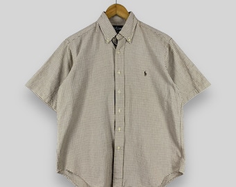 Vintage 90's POLO Ralph Lauren Flannel Small Ralph Lauren Checkered Gingham Boyfriend Shirt Polo Plaid Brown Button Up Casual Shirt Size S