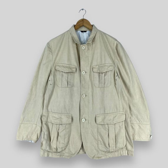 Lanvin, LANVIN Rayon Blazer Jacket Women Medium Vintage 90s Lanvin Paris Casual Four Pocket Stylish Jacket Lanvin Blazer Beige Button Up Coat Size M