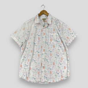 Vintage Y2K Hawaii Cotton Shirt Medium Hawaiian Aloha Island Beach Surf Hula Girl Dancing Hibiscus Flower Sunwear Shirt Button Up Size M