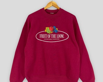 Vintage 90's Fruit Of The Loom Crewneck Sweatshirt Medium Fotl Spell Out Big Logo Streetwear Sweater Fotl Burgundy Sweatshirt Size M
