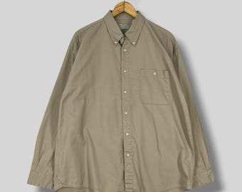 BUGLE BOY Cotton Twill Button Down Shirt Xlarge Vintage 1990s Buggle Boy Workwear Minimalist Streetwear Khaki Tan Casual Oxfords Size XL