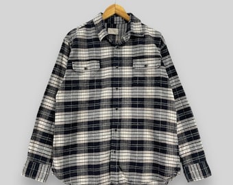 Vintage Y2K Checkered Tartan Flannel Large Plaid Black/Gray Minimalist Thick Oversized Flannel Buttondown Oxford Boyfriend Shirt Size L