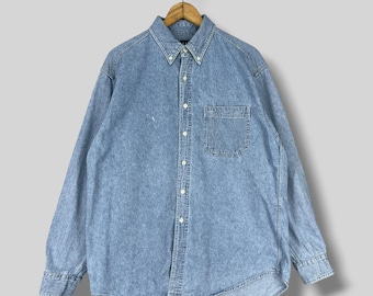 Vintage 90's GAP Denim Shirt Large Vintage Gap Denim Single Pocket Workshirt Light Wash Normcore Grunge Button Down Jeans Shirt Size L