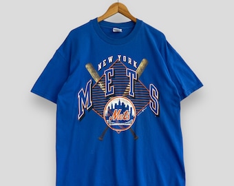 Camiseta vintage de los New York Mets de la MLB de los años 1990, gran tamaño, ropa deportiva del equipo de béisbol estadounidense Hanes, camiseta de béisbol azul con estampado Spellout de los New York Mets, talla L