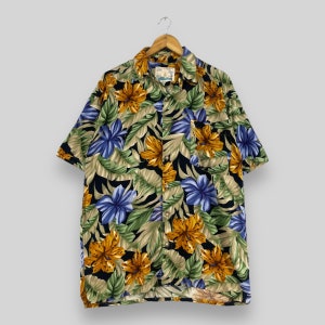 Vintage 90's FRANK Hawaii Floral Rayon Shirt Medium Abstract Aloha Tropical Flower Multicolor Beach Surf Sunwear Shirt Buttondown Size M