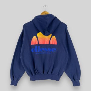 Vintage 1990s ELLESSE Pullover Hoodie Medium Ellesse Italia Spell Out Big Logo Casual Sportswear Ellesse Blue Crop Sweater Women Size M