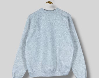 Sudadera vintage gris lisa de cuello redondo de los años 90, talla grande, estilo Hanes, hecha en EE. UU., ropa deportiva, sudadera informal lisa gris, talla L