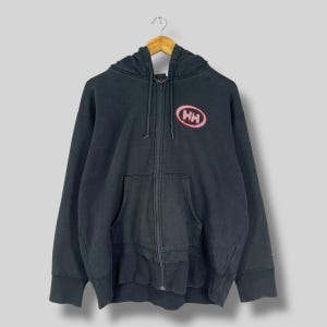 Vintage 1990s HELLY HANSEN Hoodie Xlarge Helly Hansen Small Logo Embroidery Sailing Gear Sportswear Helly Hansen Black Zipper Hoodie Size XL