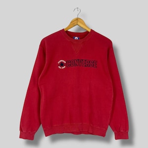Vintage Y2K CONVERSE Crewneck Sweatshirt Medium Converse Spellout Embroidery Streetwear Converse All Star Red Pullover Youth Sweater Size M