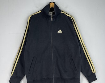 Vintage ADIDAS Three Stripes Zipper Sweater Medium Y2K Adidas