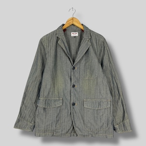 Vintage 1990s MAC KEEN Denim Jacket Medium Workwear Pinstripe Denim Embroidery Button Up Distressed Jeans Casual Workers Jacket Size M