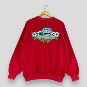PIKO Crewneck Sweatshirt Large Vintage 90&#39;s Piko Hawaiian Longboard Wear Piko Beach Surfing Back Hit Logo Red Pullover Sweater Size L