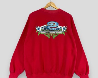 PIKO Crewneck Sweatshirt Large Vintage 90's Piko Hawaiian Longboard Wear Piko Beach Surfing Back Hit Logo Red Pullover Sweater Size L