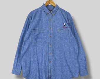 Vintage QUEENSLAND RUGBY Union Chambray Shirt Xlarge 90's Cottonwave Australia Koala Embroidery Workwear Blue Denim Button Up Size XL