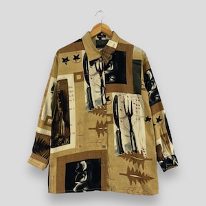 Vintage DUPRE Baroque Blouse Shirt Medium 1990s Designer Pop Art Psychobilly Artwork Yohji Avant Garde Polyester Buttondown Shirt Size M