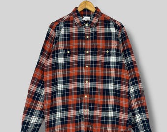 Vintage Y2K SONOMA Checkered Flannel Shirt Medium Plaid Orange/Navy Minimalist Rugged Streetwear Double Pocket Long Sleeves Button Up Size M