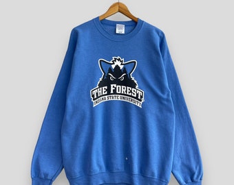 Vintage Y2K THE FOREST Sweatshirt Crewneck Large Indiana State University Spellout Sportswear Distressed Blue Sweater Pullover Size L