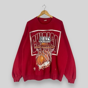 Vintage 1990s CHICAGO BULLS Crewneck Distressed Nba Sweatshirt Oversized Chicago Bulls Printed Sportswear Red Pullover Sweater Size 2XL
