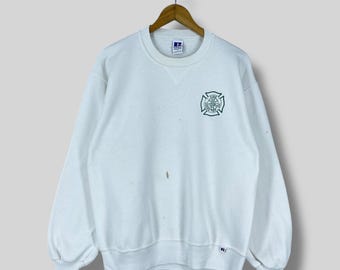 Vintage 1990s FIRE GREEN TOWNSHIP Sweatshirt Crewneck Medium Russell Athletic Fire Green Township Printed Made In Usa Dirty Sweater Size M