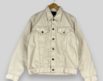 Vintage Custom Culture Denim Jacket Medium 90s Japanese Denim Trucker Jeans Jacket Type 2 Cream Denim Button Up Concert Jacket Women Size M