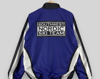 Vintage BORAH Windbreaker Large 1990s Southwest Nordic Ski Team Spellout Printed Multicolor Sportswear Light Zipper Jacket Unisex Size L