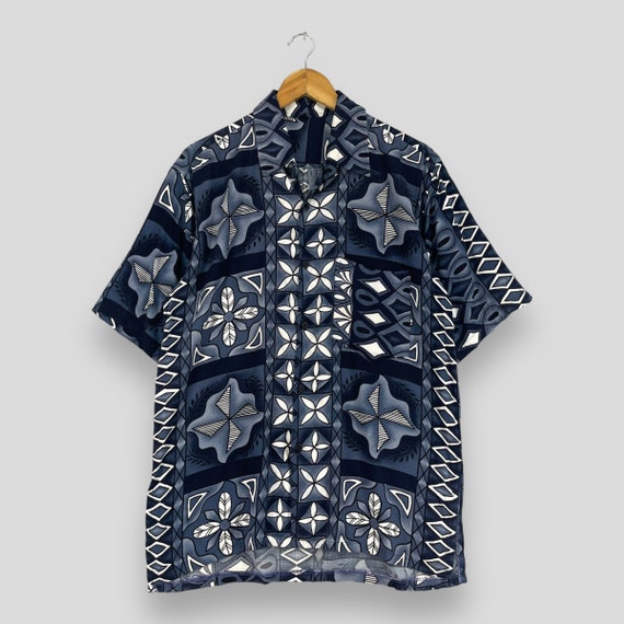 Vintage 90's Hawaii Rayon Silk Shirt Medium Hawaiian Abstract Tribal Floral Style Party Beach Sunwear Aloha Wear Shirt Button Up Size M