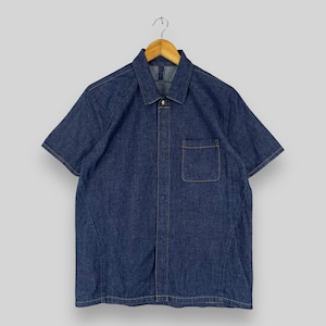 Vintage PPFM Denim Shirt Medium Peyton Designer Place For Men Japanese Denim Streetwear Ppfm Japan Blue Denim Jeans Shirt Button Snap Size M