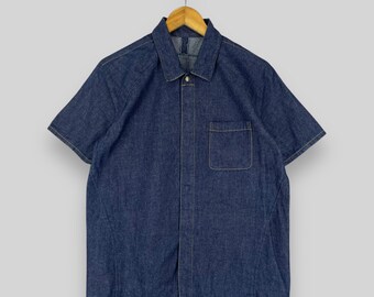 Vintage PPFM Denim Shirt Medium Peyton Designer Place For Men Japanese Denim Streetwear Ppfm Japan Blue Denim Jeans Shirt Button Snap Size M
