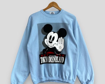 Vintage Y2K MICKEY MOUSE Crewneck Sudadera Mediana Tokio Disneyland Mickey Mouse Dibujos animados Walt Disney Mickey Jersey Azul Suéter Tamaño M