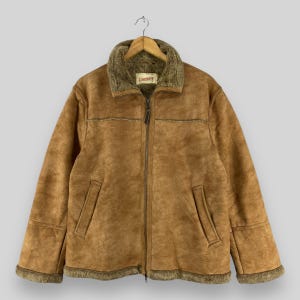 Kurtka skórzana zamszowa Carter's Vintage Large z lat 90. XX wieku z podszewką ze sztucznego futra zimowa na zimną pogodę Kurtka z zamkiem błyskawicznym ze skóry jagnięcej Carter's Lambskin Rozmiar L