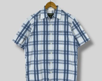 Vintage EDDIE BAUER Short Sleeves Flannel Xsmall Y2K Eddie Bauer Plaid Checkered Blue Tartan Minimalist Button Up Casual Shirt Size XS