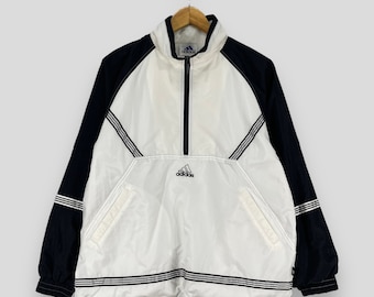 Vintage 1990s ADIDAS EQUIPMENT Windbreaker Jacket Medium Adidas Three Stripes Sportswear Jacket Adidas Sport White Zipper Jacket Size M