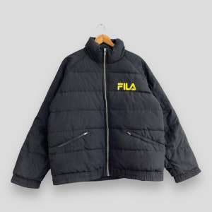 Vintage FILA Puffer Goose Down Jacket Xlarge 1990&#39;s Fila Italia Sportswear Bomber Jacket Fila Ski Wear Winter Heavy Jacket Black Size XL