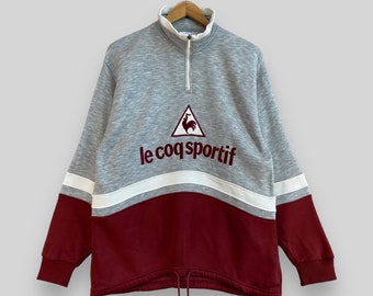 Vintage 1990s LE COQ SPORTIF Half Zipper Sweater Medium Le Coq Spell Out Embroidery Sweatshirt Le Coq Colorblock Pullover Sweater Size M