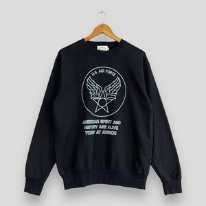 Vintage US AVIREX Crewneck Sweatshirt Medium 1990s Avirex Army Military Air Force Big Logo Printed Avirex Usaf Pullover Black Sweater Size M