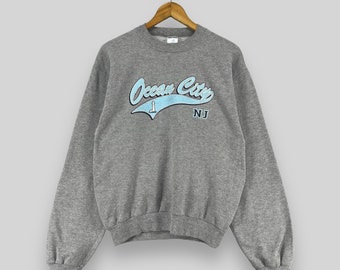 Vintage Y2K OCEAN CITY Crewneck Sweatshirt Small Jerzees Ocean City New Jersey Spell Out Sweater New Jersey Gray Pullover Jumper Size S