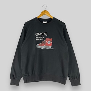 Vintage Y2K CONVERSE ALL STAR Crewneck Sweatshirt Medium Converse Sportswear Spellout Nice Printed Chuck Taylor Black Sweater Size M