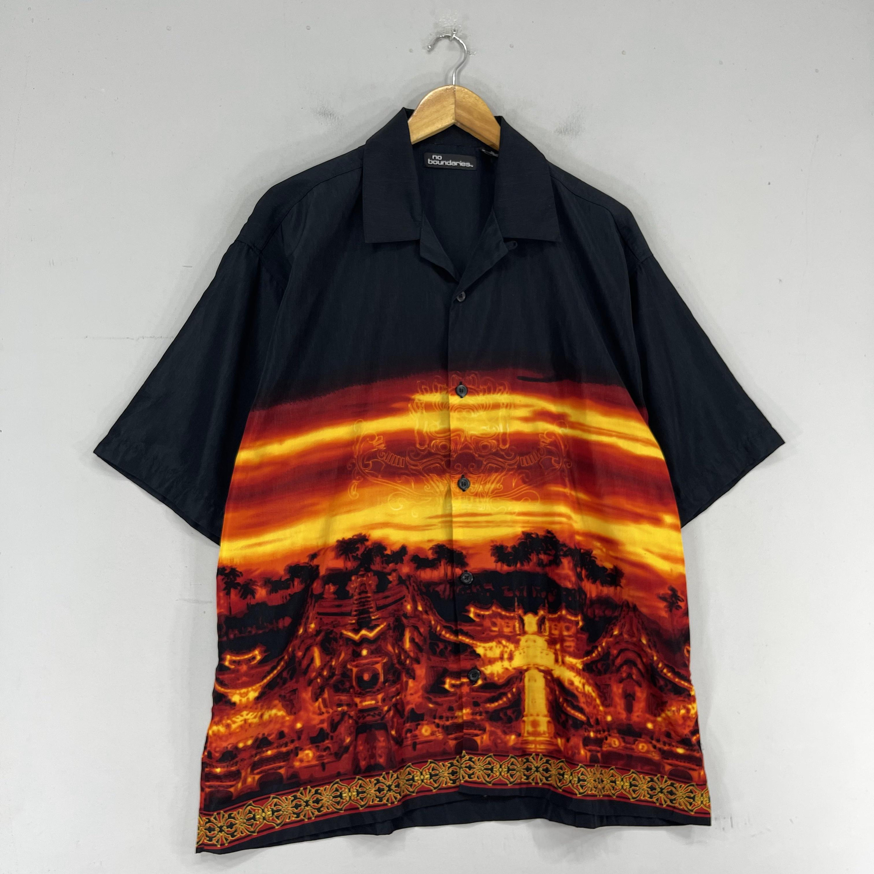 NO BOUNDARIES Hawaii Tribal Shirt Large Vintage Y2K Hawaiian