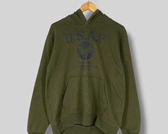Sudadera con capucha vintage de la USAF, talla mediana, años 2000, base aérea Peterson de Estados Unidos, Colorado, con estampado de la USAF, sudadera con capucha verde del ejército, talla M