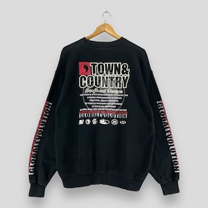 Town And Country Crewneck Sudadera Grande Vintage 90s T&C Surfboard Design Global Evolution Spellout Tnc Surfer Suéter Negro Tamaño L