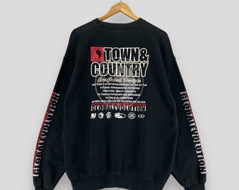 Town And Country Crewneck Sweatshirt Large Vintage 90s T&C Surfboard Design Global Evolution Spellout Tnc Surfer Black Sweater Size L