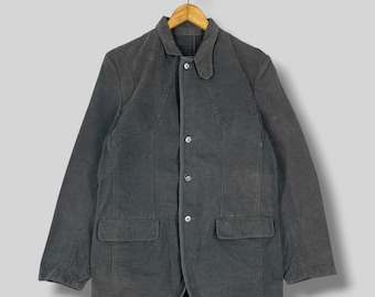 Vintage Y2K BURDEN Chore Jacket Medium Japanese Brand Workwear Utility Blazer Style Jacket Distressed Sun Faded Charcoal Grey Size 40