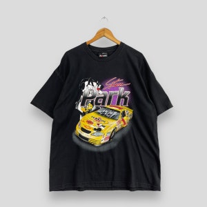 Camiseta vintage de NASCAR, grande, década de 1990, dibujos animados de Looney Tunes, Silvestre y Piolín, Steve Park, Tunes Attack, Pennzoil Racing, camiseta negra de NASCAR, talla L