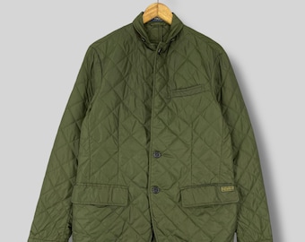 Vintage 1990s POLO RALPH LAUREN Quilted Blazer Jacket Medium Diamond Quilt Country Attire Hunting Style Coat Olive Green Men's Size M