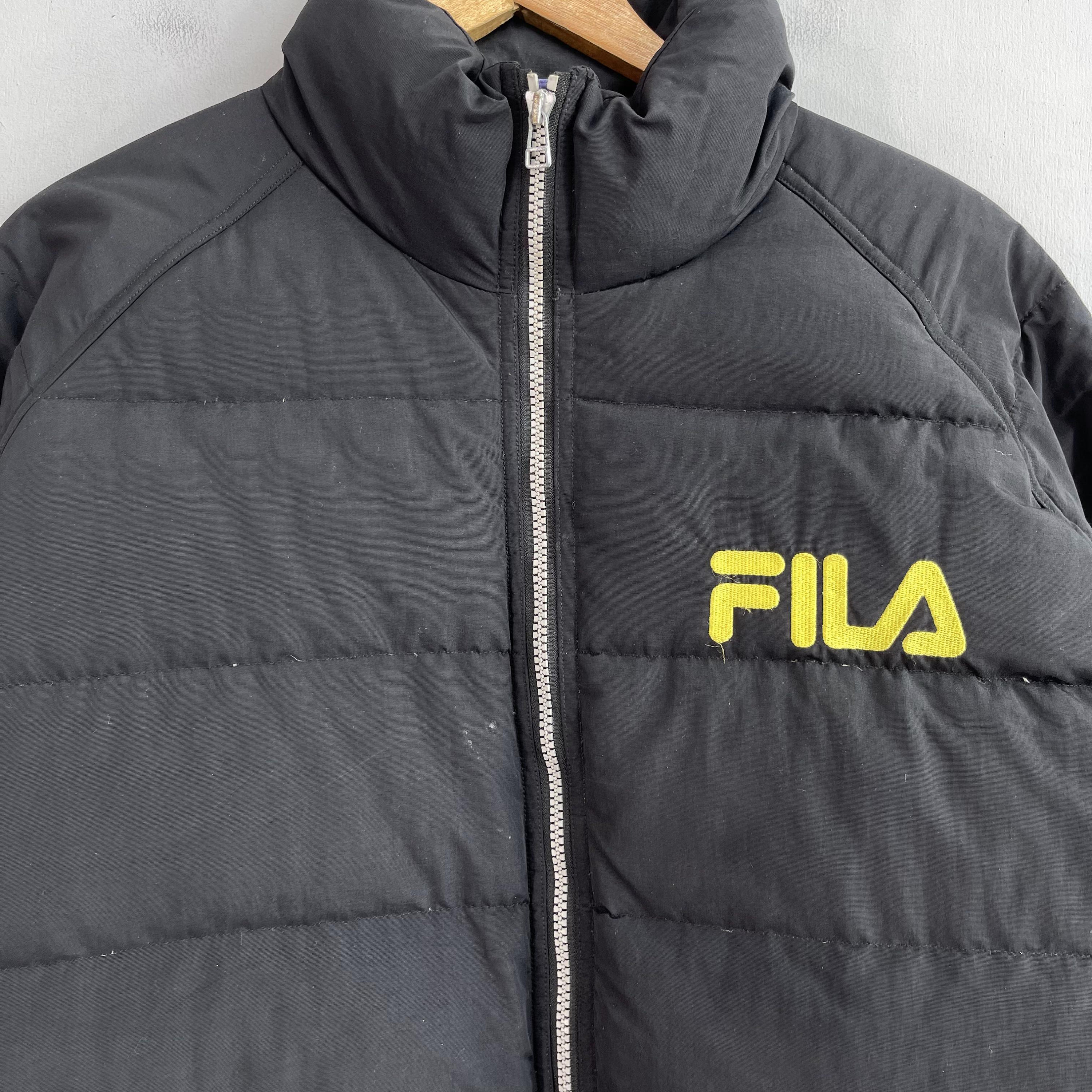 ジャケット・アウター FILA VINTAGE down jacket used Vintage 90's Archive Fila Black Puffer Jacket with White