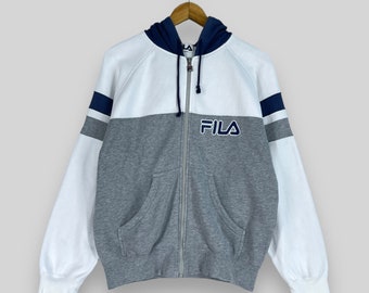 Vintage 1990s FILA ITALIA Full Zipper Hoodie Medium Fila Spell Out Embroidery Sportswear Fila Sport Colorblock Sweater Hoodie Size M