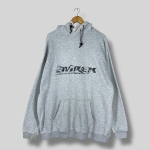 Vintage 90&#39;s AVIREX Pullover Hoodie Xlarge New York Avirex Spellout Printed Avirex Military Distressed Gray Sweater Pullover Size XL