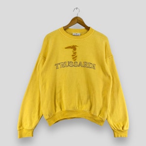 Vintage 90&#39;s TRUSSARDI Itay Sweatshirt Crewneck Medium Trussardi Jeans Big Logo Embroidery Trussardi Yellow Women Crop Sweater Size M