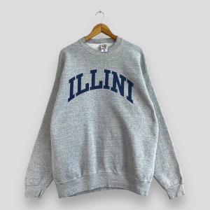 Vintage 1990s ILLINI College University Crewneck Sweatshirt Xlarge Illini Spellout Printed United States College Gray Sweater Size XL